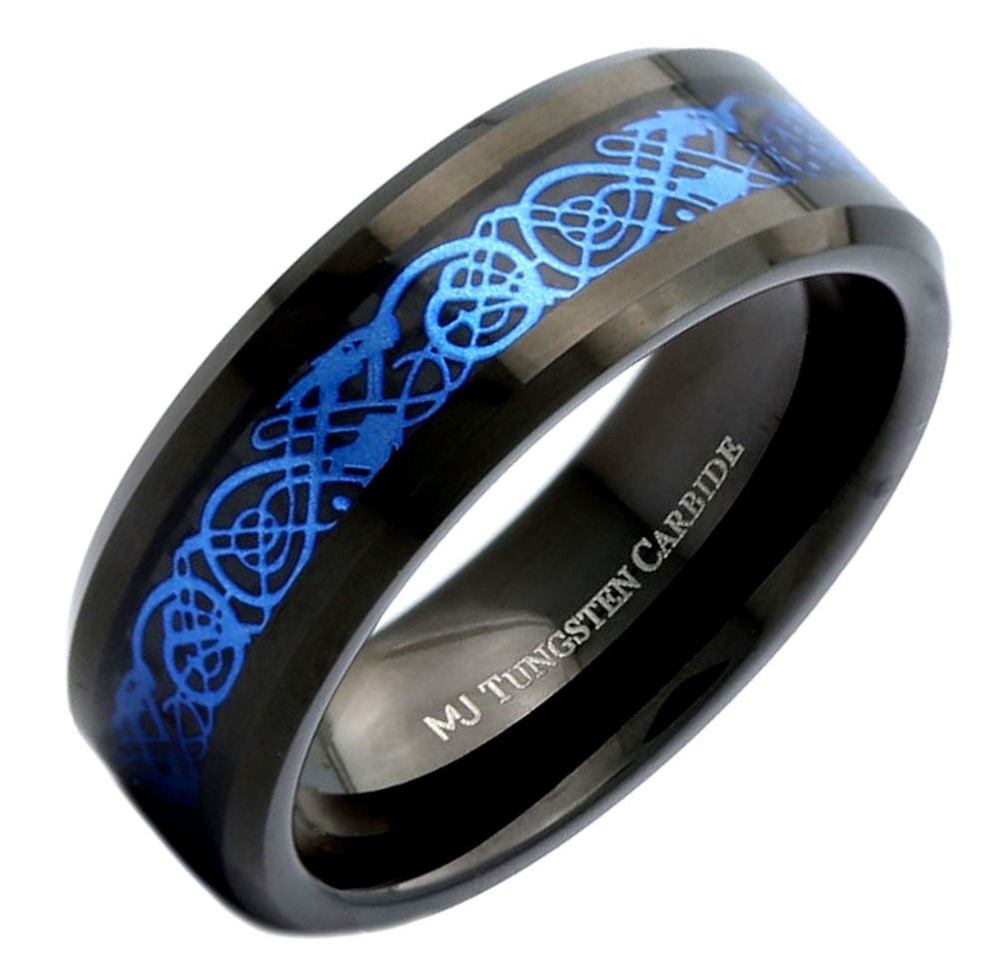 Metals Jewelry Unisex 8mm Black Plated Tungsten Carbide Wedding Band Blue  Dragon Inlay Ring Size 12 