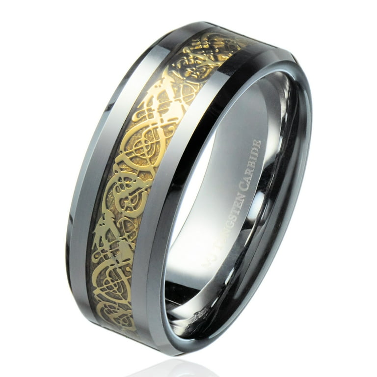 Metals Jewelry Unisex 8mm Gold Celtic Dragon Tungsten Carbide Wedding Band Jewelry Ring Size 7