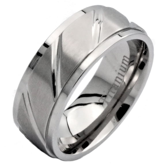 Metals Jewelry Unisex 8mm Titanium Wedding Ring Polished Diagonal Grooves Brushed Center Size 10