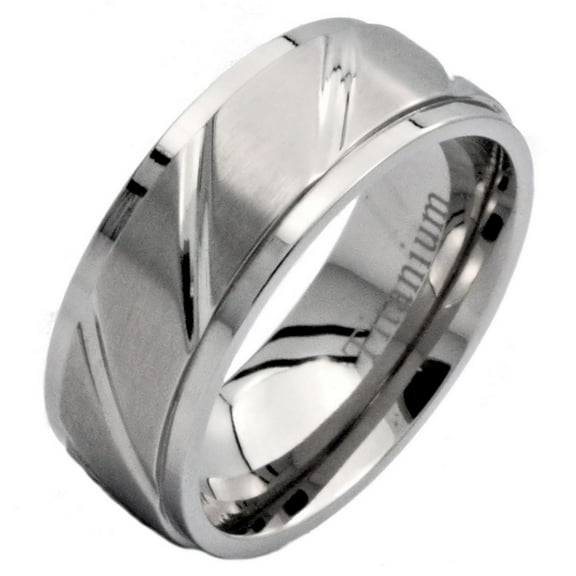 Metals Jewelry Unisex 8mm Titanium Wedding Ring Polished Diagonal Grooves Brushed Center Size 9