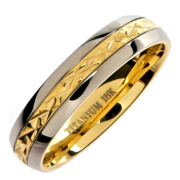 MJ Metals Jewelry Gold Plated 5mm 18K Wedding Ring Grade 5 Titanium Band Comfort Fit Size 4