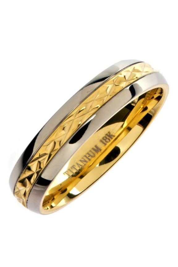 Gold Plated 5mm 18K Wedding Ring Grade 5 Titanium Band Comfort Fit Size 4