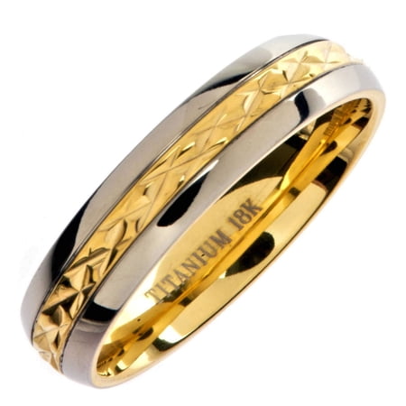 MJ Metals Jewelry Gold Plated 5mm 18K Wedding Ring Grade 5 Titanium Band Comfort Fit Size 9.5