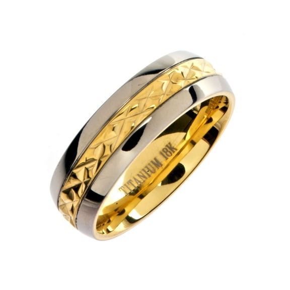 Metals Jewelry Unisex Adult 7mm 18K Gold Plated Wedding Band Grade 5 Titanium Ring Size 16