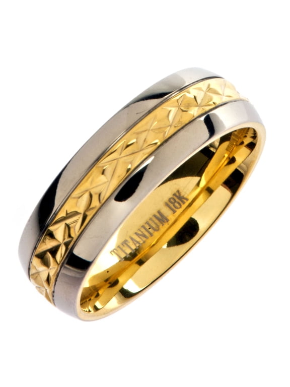 Metals Jewelry Unisex Adult 7mm 18K Gold Plated Wedding Band Grade 5 Titanium Ring Size 4