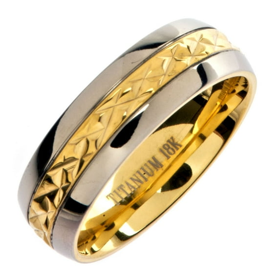 Metals Jewelry Unisex Adult 7mm 18K Gold Plated Wedding Band Grade 5 Titanium Ring Size 6.5