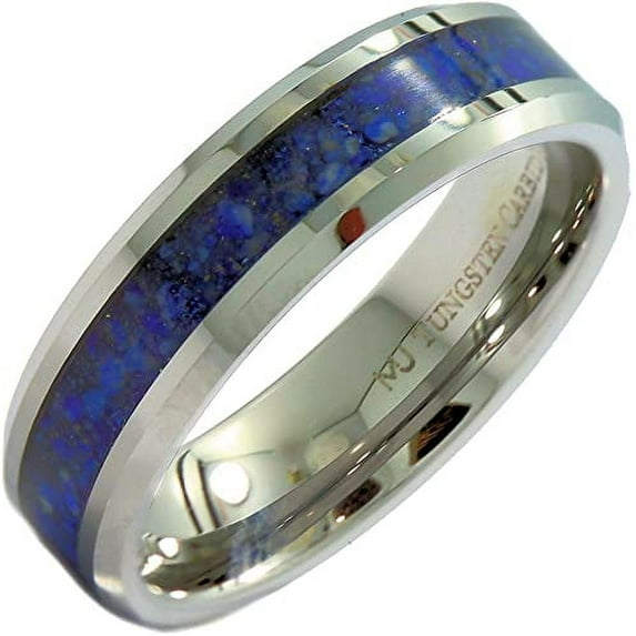 Metals Jewelry Unisex Adult Tungsten Carbide 8mm Wedding Band Blue Lapis Lazuli Inlay Ring Size 10.5