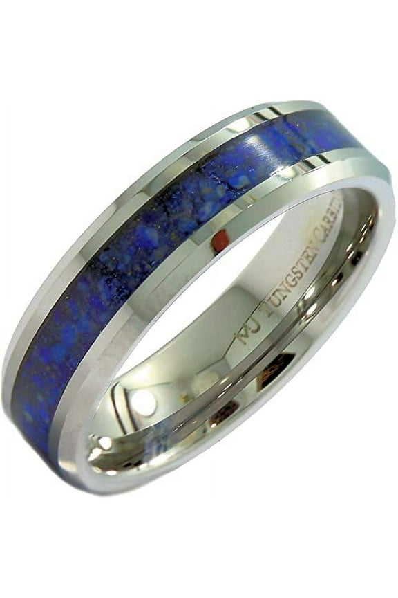 Metals Jewelry Unisex Adult Tungsten Carbide 8mm Wedding Band Blue Lapis Lazuli Inlay Ring Size 8