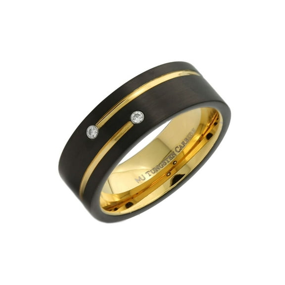 Metals Jewelry Unisex Tungsten Carbide 8mm Gold Plated Inside and 2 Stripes 2 CZ Wedding Ring