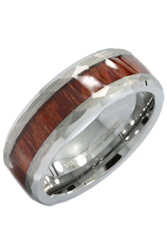 Metals Jewelry Unisex Tungsten Carbide 8mm Koa Wood Inlay Hammered Inner Edge Wedding Ring