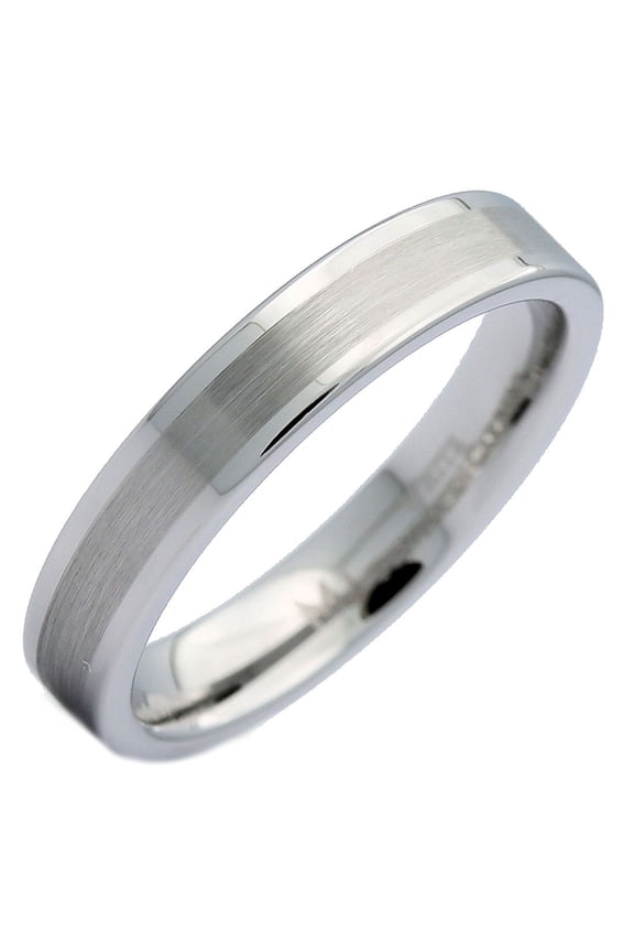 Metals Jewelry Unisex White Tungsten Carbide Brushed Center Flat Pipe 4mm Wedding Ring Size 10