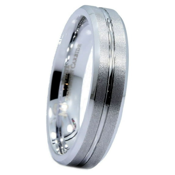 Metals Jewelry White Tungsten Carbide 5mm Wedding Center Groove Brushed Top Wedding Ring Size 7