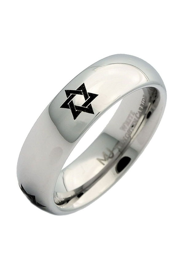 Metals Jewelry White Tungsten Carbide Star of David Polished Classic Wedding Band 6mm Ring Size 16