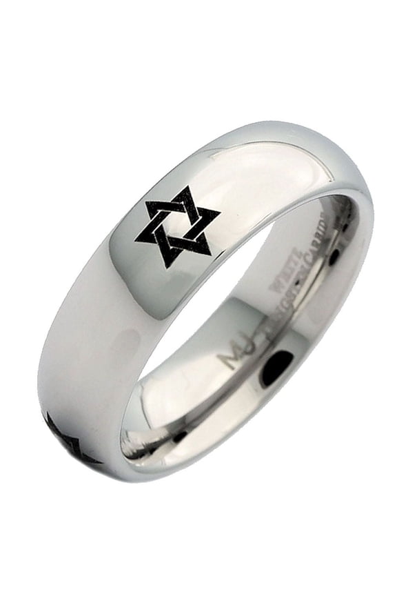 Metals Jewelry White Tungsten Carbide Star of David Polished Classic Wedding Band 6mm Ring Size 6