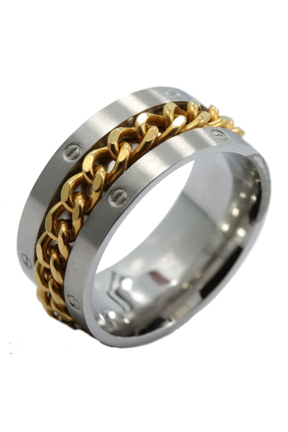 Metals Jewelry Women's 11mm Stainless Steel Gold Plated Spinning Chain Wedding Band Ring Size 13