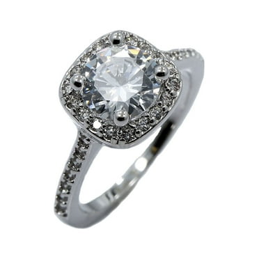 Metals Jewelry Women's 18K White Gold Plated Wedding Band Square Cubic Zirconia Ring Size 5