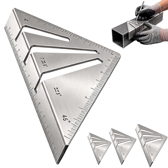 Metalworking Miter Square, Professional Heavy Duty 22.5°–90° Angle Ruler with Laser Markings, Stainless Steel Layout Tool for Welding Fabrication