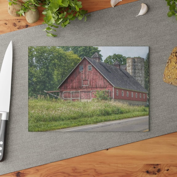 U R There Photography Metamora Red I Rustic Farmhouse Tempered-Glass Cutting Board 8"x 11"