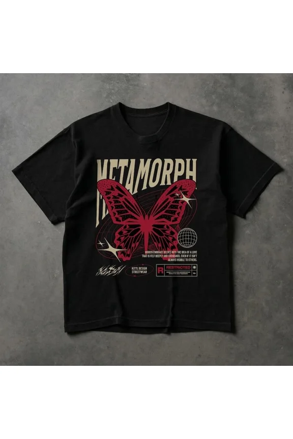 Metamorph Butterfly T-Shirt, Gothic Streetwear Graphic Tee, Dark Aesthetic Butte