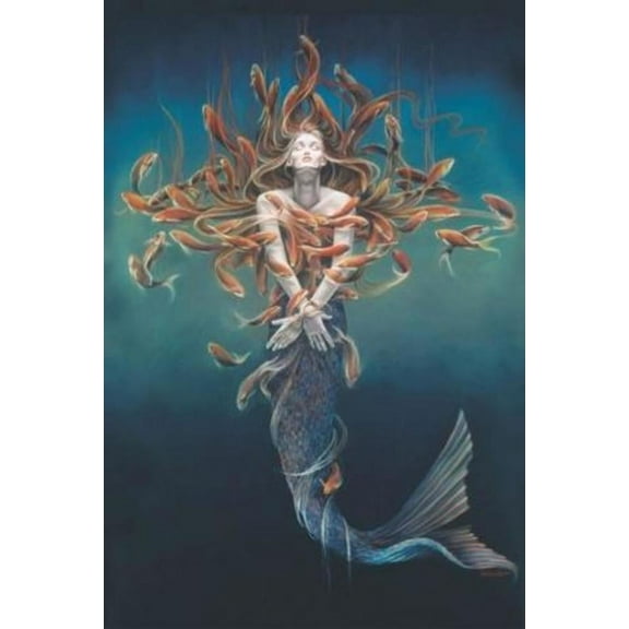 Metamorphosis By Sheila Wolk Mermaid Fantasy – Poster - Poster Print - Wooden Hanging Scroll Frame 11 x 17 Inch Poster