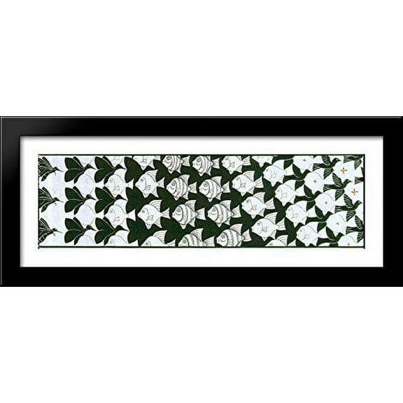 Metamorphosis II excerpt 4 40x14 Large Black Wood Framed Print Art by M.C. Escher