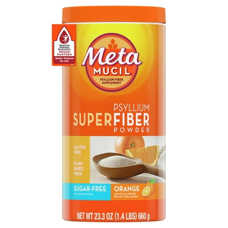 Metamucil Daily Fiber Supplement, Psyllium Husk Fiber Powder, Sugar-Free, Orange, 114 Ct