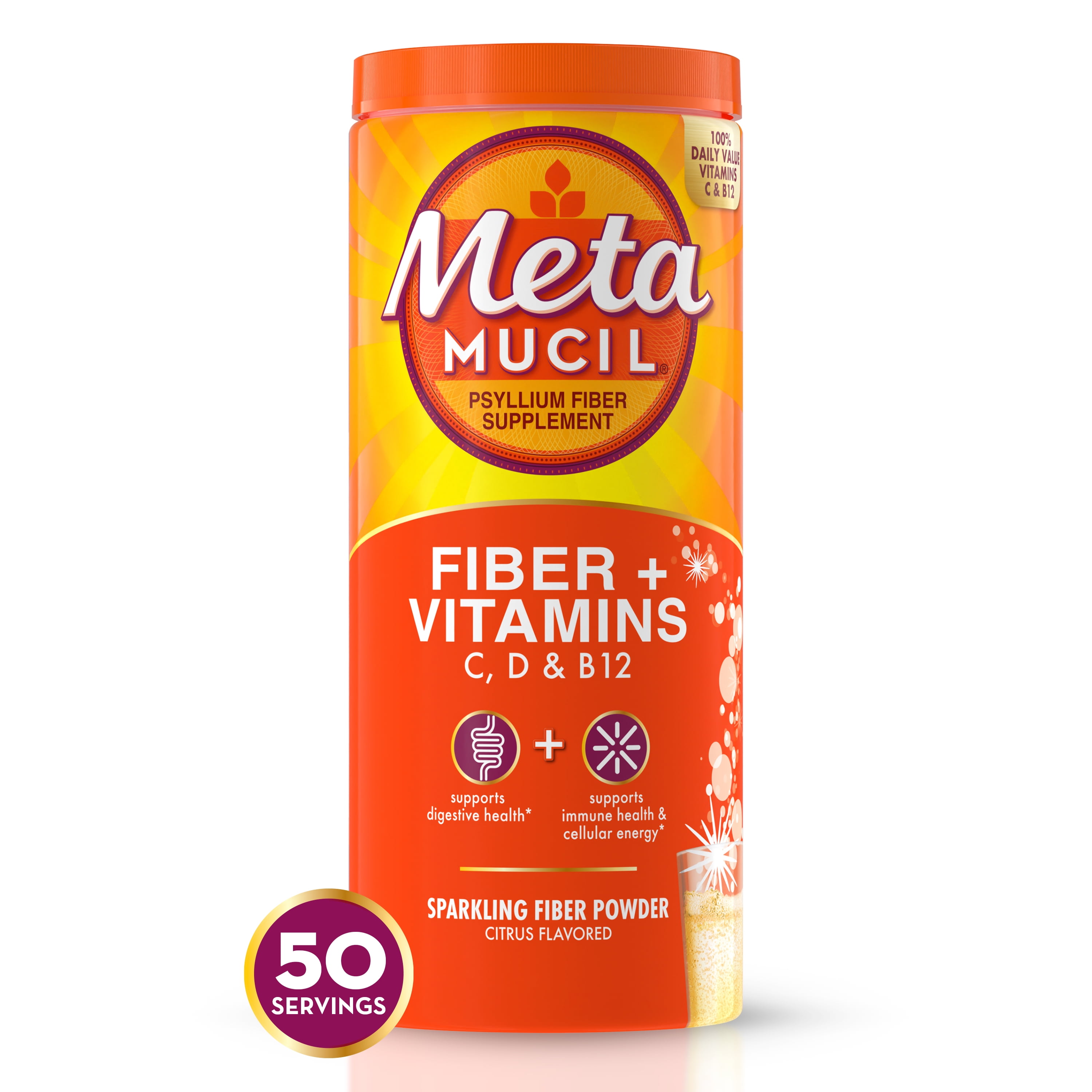 Metamucil Daily Fiber Supplement with Vitamins C, D & B12, Plant Based