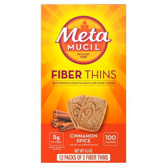 Metamucil Fiber Supplement Chewable Thins, Fiber Powder Food, Cinnamon Spice, 12 Count