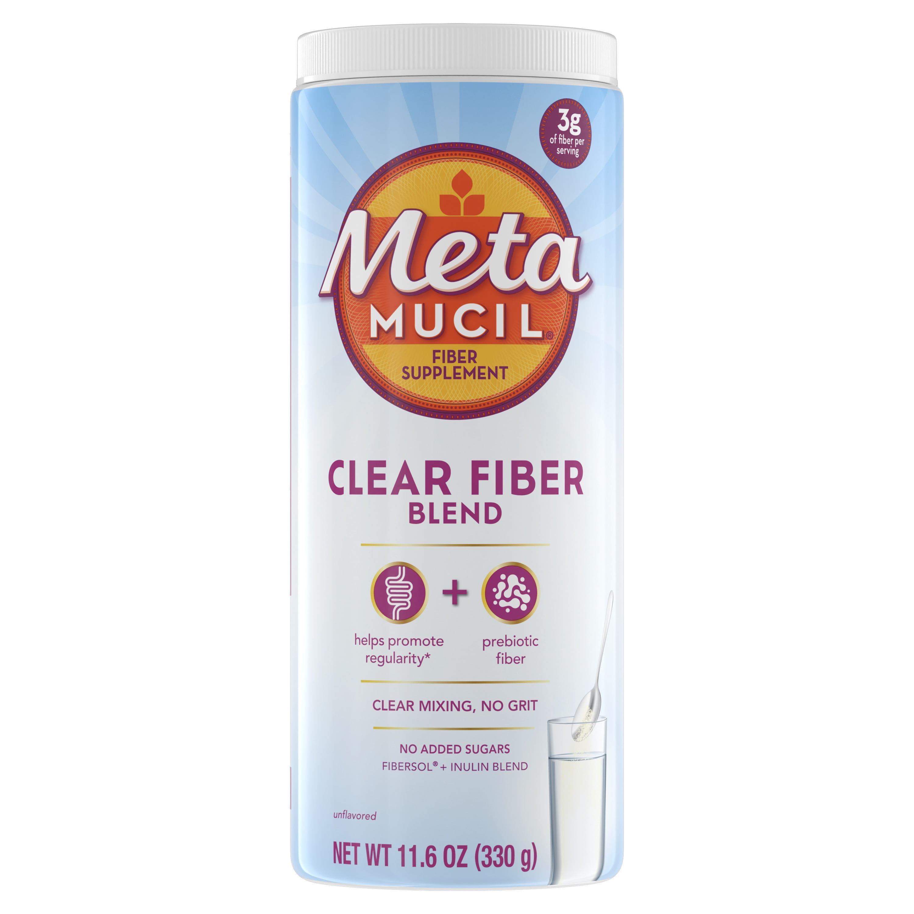 Metamucil Fiber Supplement, Clear Fiber Powder for Digestive Health, Unflavored, 75 Servings