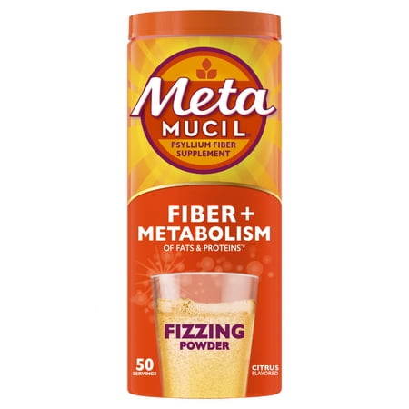 Metamucil Fiber Supplement, Fiber Powder with Vitamins B12 for Digestive Health, Citrus, 50 Servings