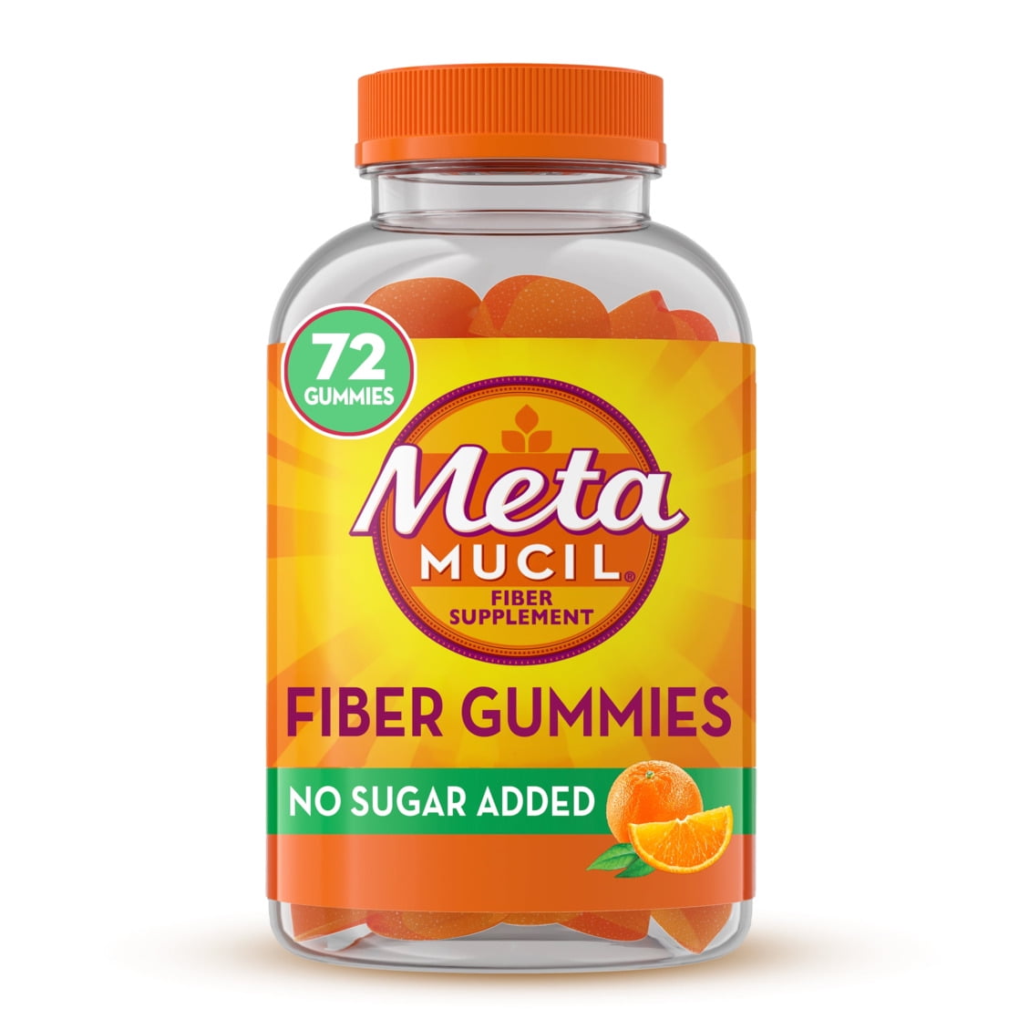 Metamucil Fiber Supplement, Sugar Free Fiber Gummies for Daily Digestive Health, Orange, 72 Count