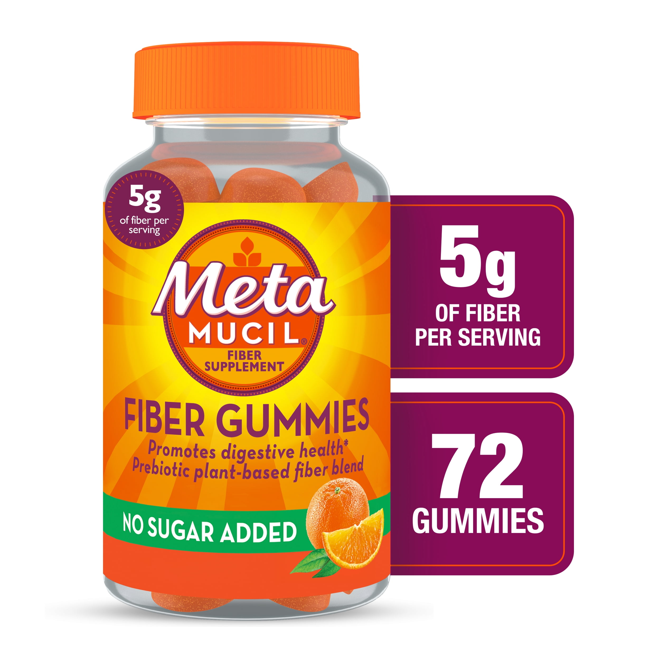 Metamucil Fiber Gummies, Sugar Free, Orange, 72 Count