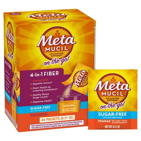 Metamucil Fiber Supplement Packets, Fiber Powder for Digestive Health, Sugar Free Orange, 44 Count