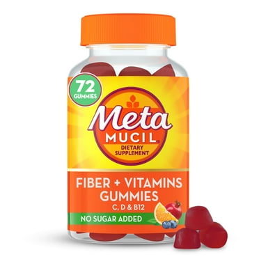 Metamucil Fiber Supplement, Prebiotic Fiber Gummies Plus Vitamin B12, D, C, Citrus Berry, 72 Count