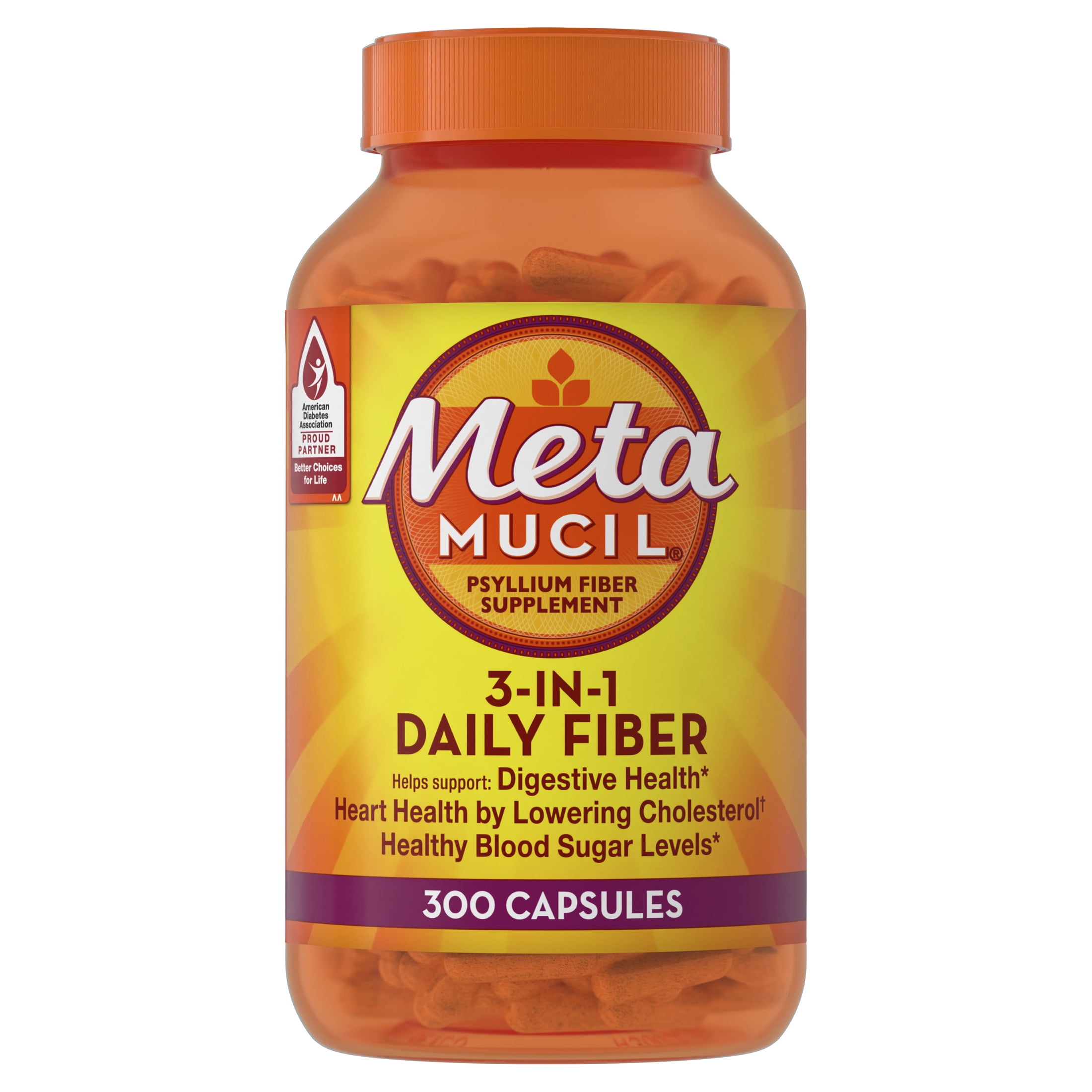 Metamucil Fiber Supplement, Psyllium Fiber Capsules for Adults Daily Digestive Health, 300 Count