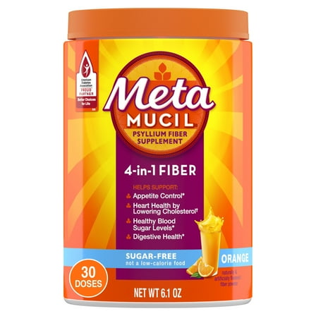 Metamucil Fiber Supplement, Sugar-Free Fiber Powder for Daily Digestive Health, Orange, 30 Servings
