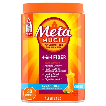 Metamucil 4-in-1 Psyllium Fiber Powder, Sugar-Free, Orange, 30 tsp