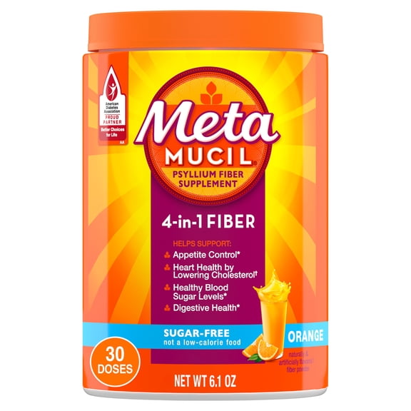 Metamucil 4-in-1 Psyllium Fiber Powder, Sugar-Free, Orange, 30 tsp