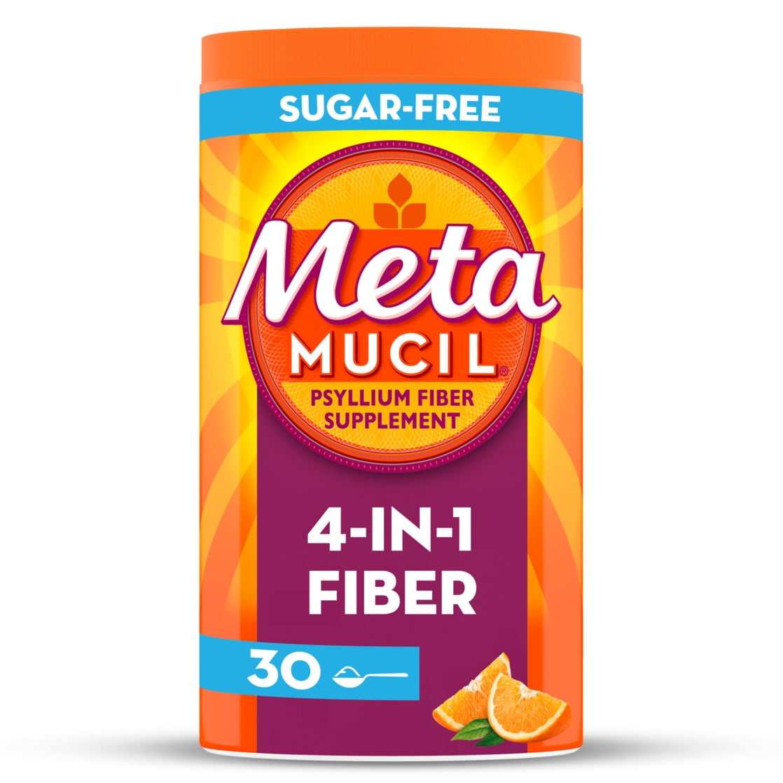 Metamucil Fiber Supplement, Sugar-Free Fiber Powder for Daily Digestive Health, Orange, 30 Servings