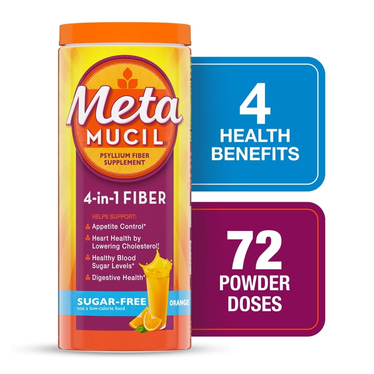 Smooth Metamucil Psyllium Fiber Supplement by Meta Orange Smooth Sugar Free Powder 15 oz 72 doses