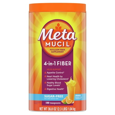 Metamucil Fiber Supplement, Sugar Free Fiber Powder for Digestive Health, Orange, 180 Servings