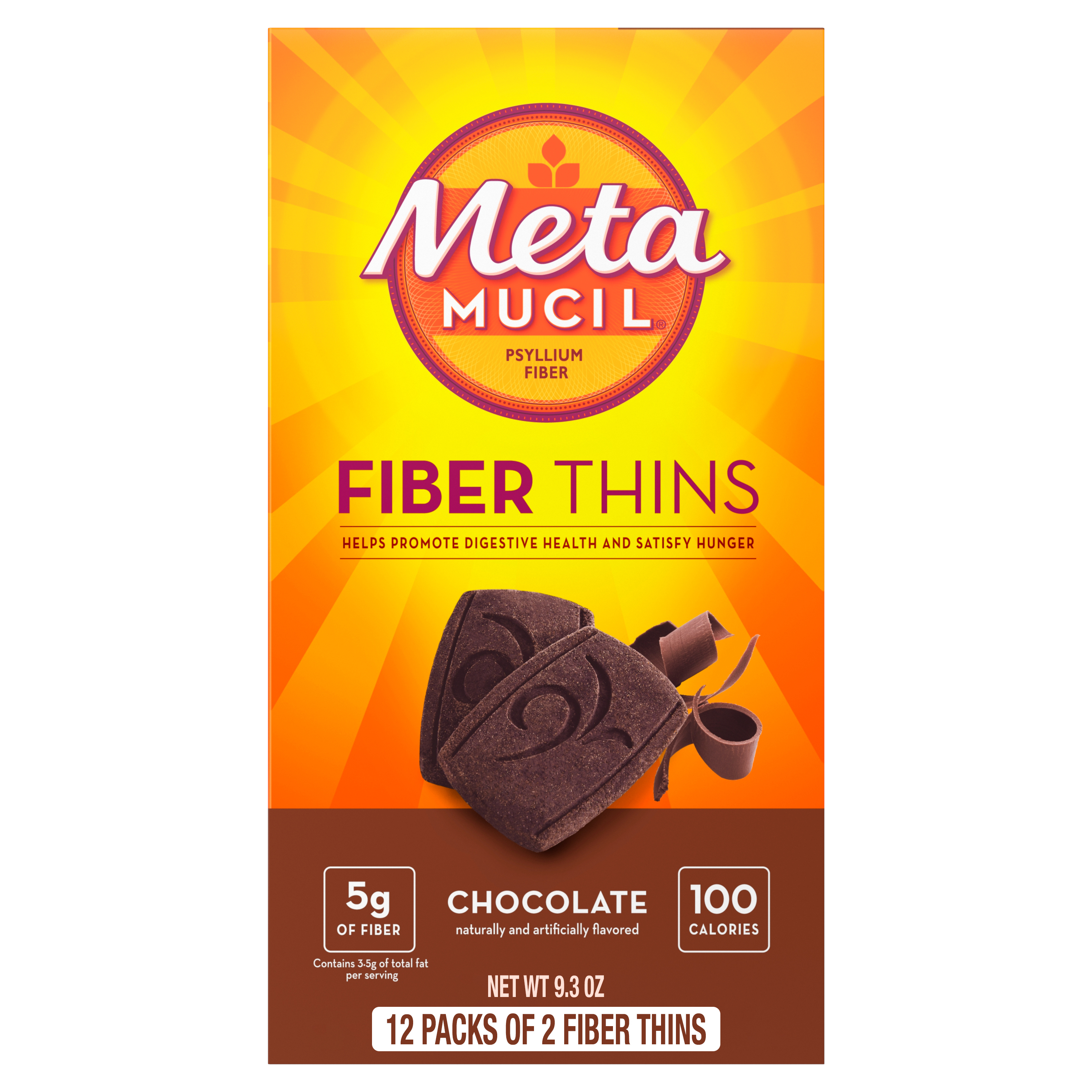 Metamucil Fiber Thins, Psyllium Husk Fiber Supplement for Digestive Health, Chocolate, 12 Count - image 1 of 7