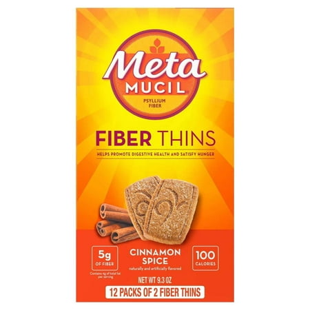 Metamucil Fiber Thins, Psyllium Husk Fiber Supplement for Digestive Health, Cinnamon Spice, 12 Ct
