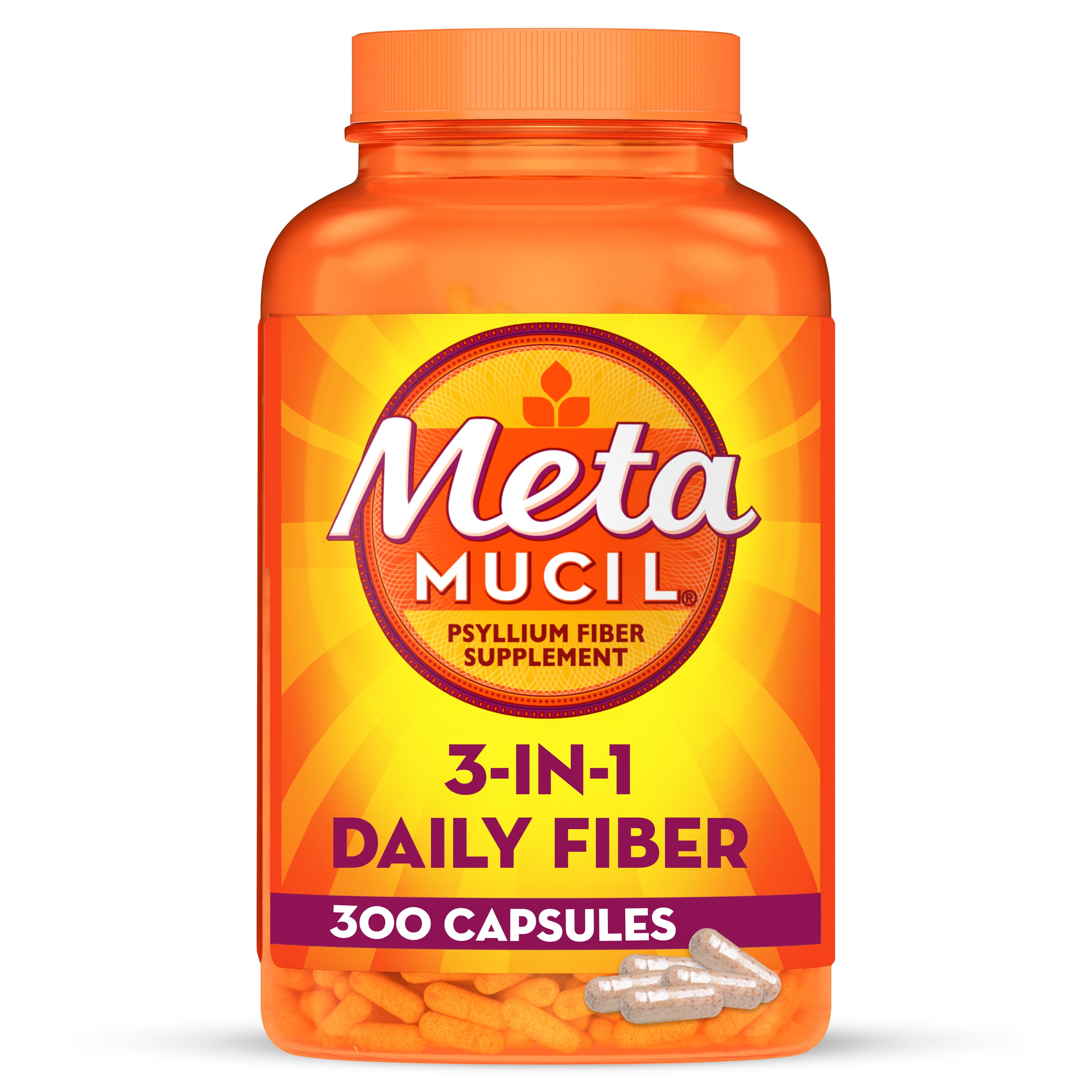 Metamucil Fiber Supplement, Psyllium Fiber Capsules for Adults Daily Digestive Health, 300 Count