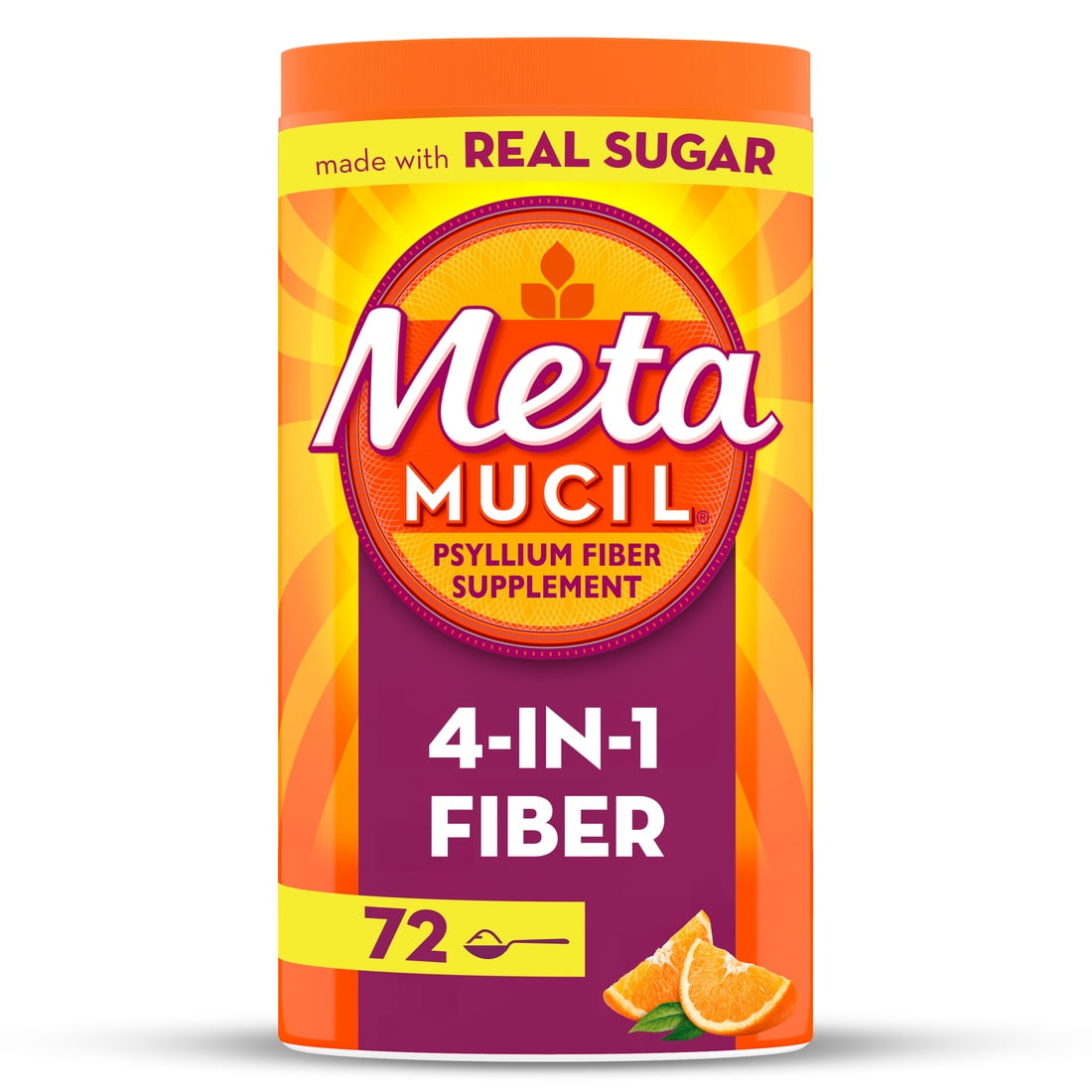 Metamucil Psyllium Fiber Powder, Real Sugar Orange, GLP-1 Friendly Fiber>, 72 Tbsp