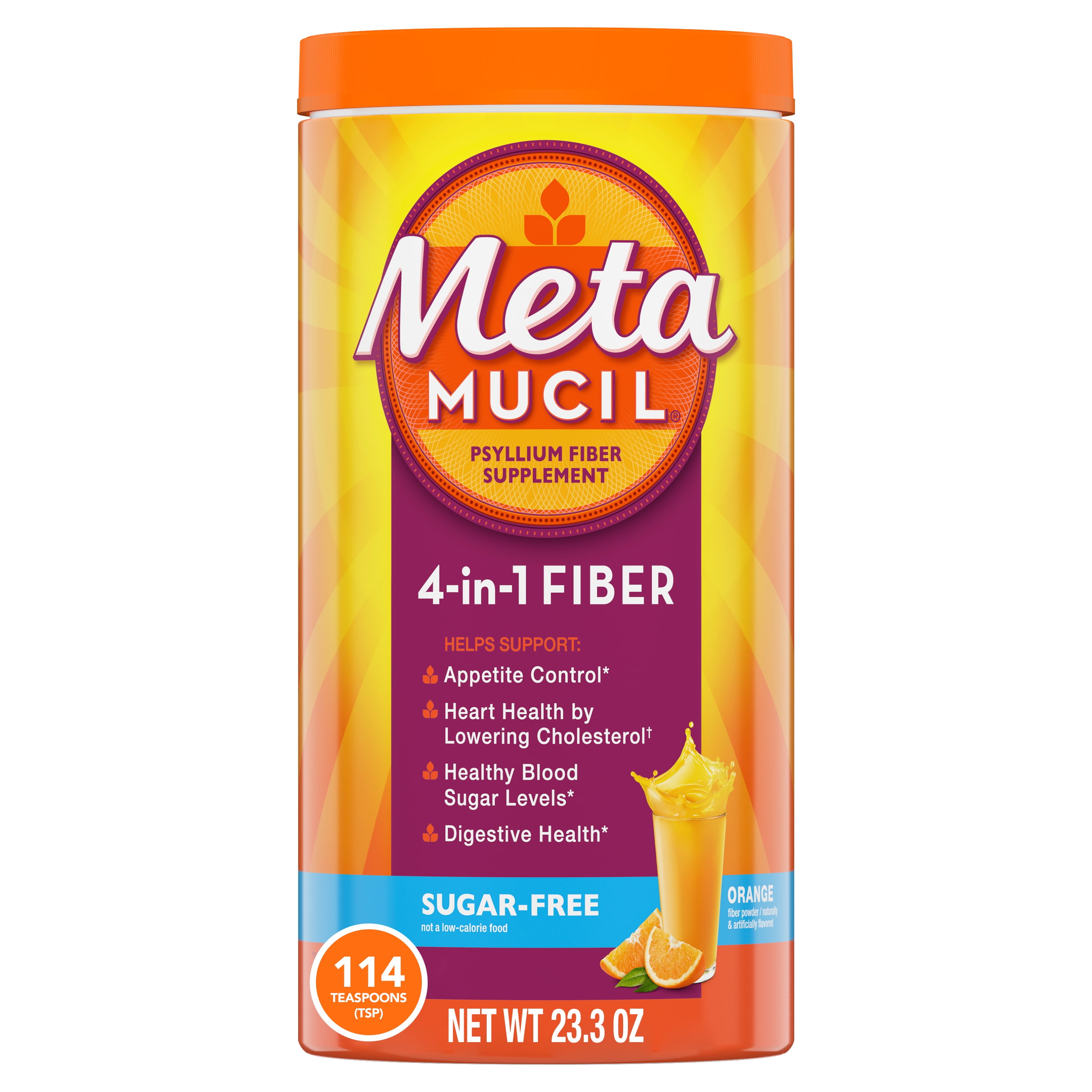 Metamucil Sugar Free Psyllium Fiber Supplement Orange Smooth Texture Powder Choose your Size