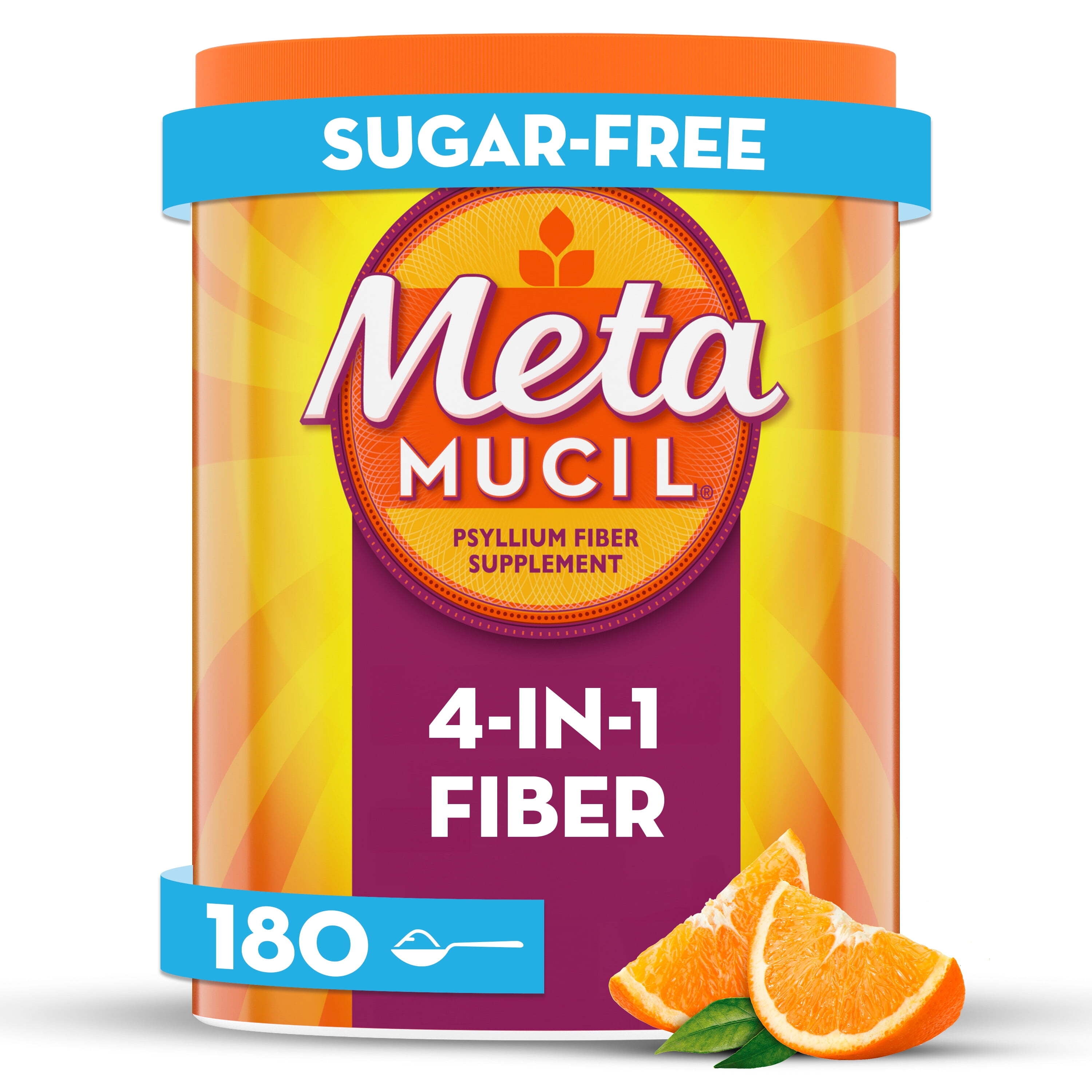metamucil psyllium sockerfritt fibertillskott, orange 180 tsk