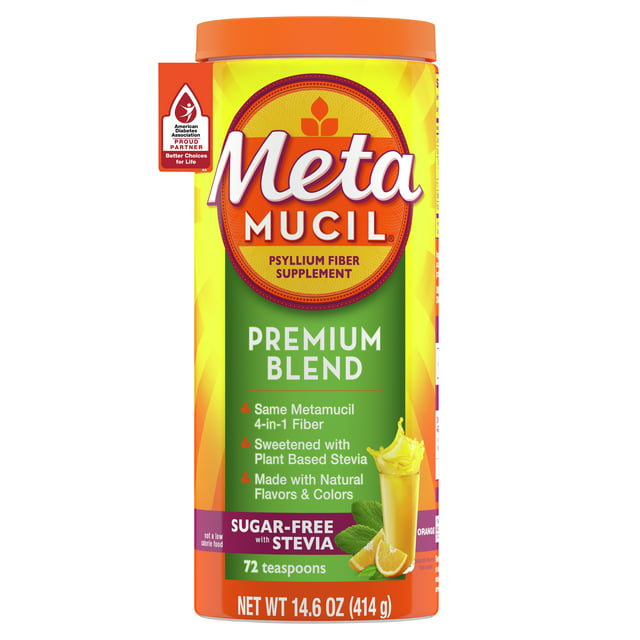 Metamucil Psyllium Stevia Fiber Supplement Powder, Orange, 72 Tsp