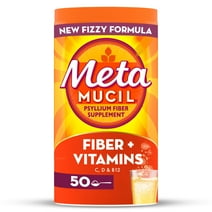 Metamucil Sparkling Fiber + Vitamins Psyllium Husk Fiber Supplement for Digestive Health, 50 Servings