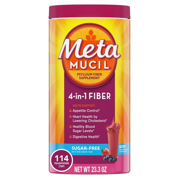 Metamucil Fiber Supplement, Sugar-Free, 4-in-1 Fiber Powder, Berry, 114 Servings